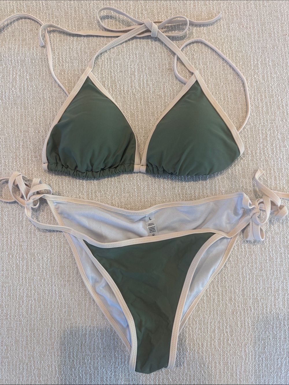 Triangle Bikini Set in Olive with Cream Trim